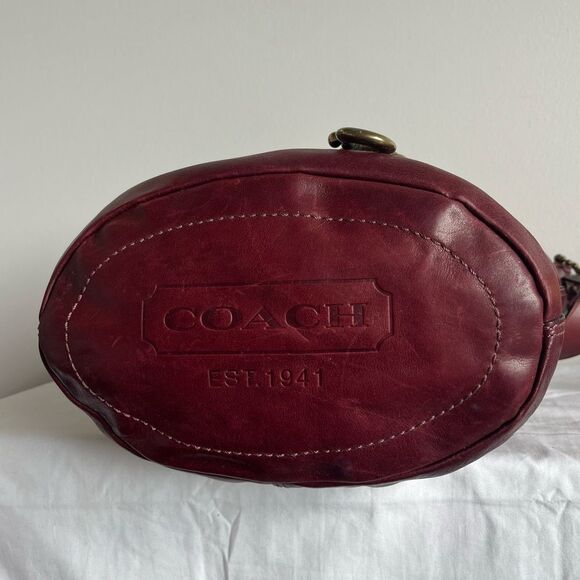 RARE | COACH Bleecker XL Bucket Duffle Legacy Tattlesall Maroon Hobo Bag 11423 - Picture 10 of 16